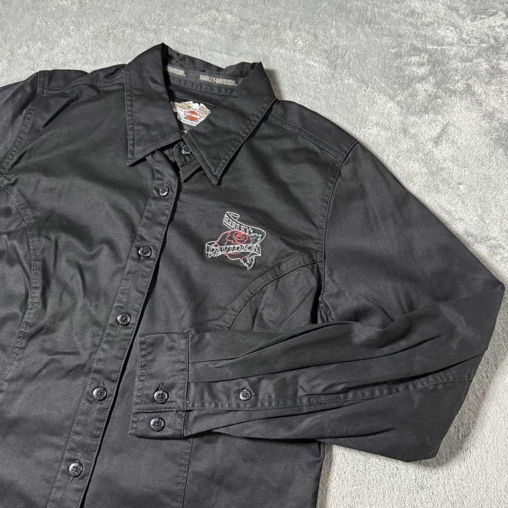 VTG Y2K Harley Davidson Womens M Longsleeve Embroidered Button Shirt Heavyweight